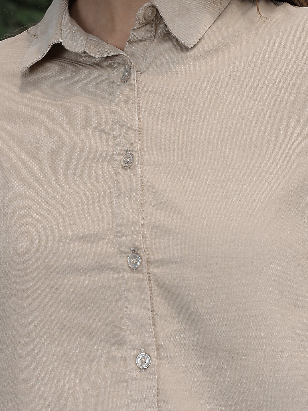 Sleek Warm Sand Beige Corduroy Shirt