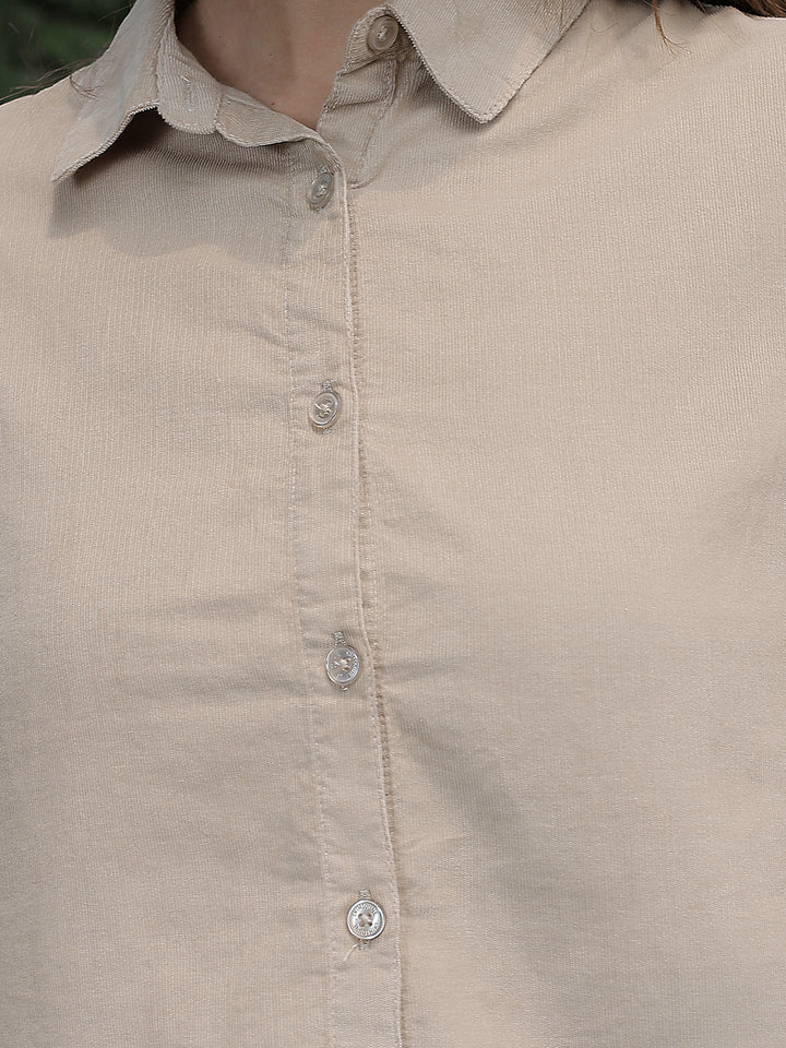 Sleek Warm Sand Beige Corduroy Shirt