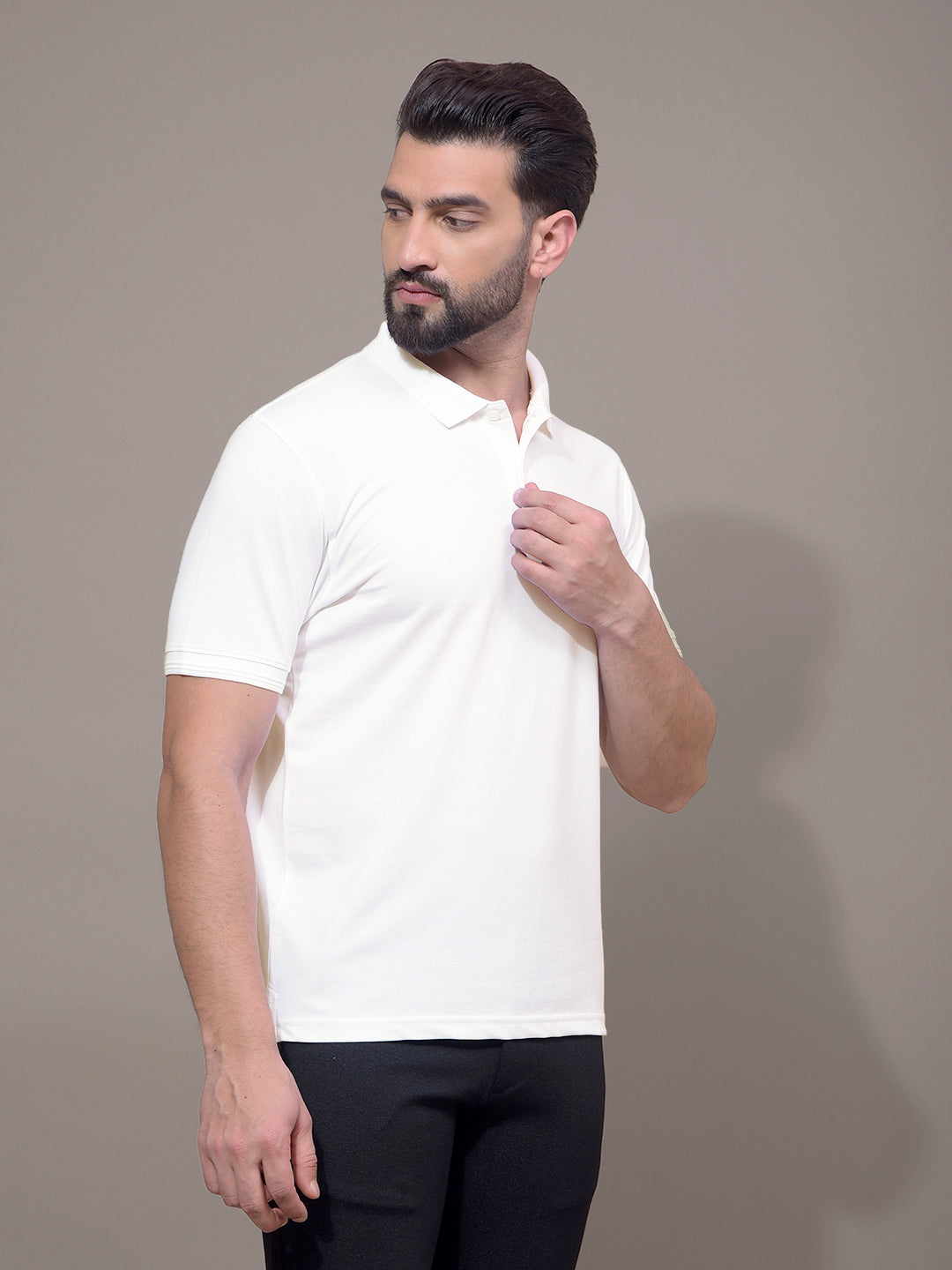 White Polo Neck T-Shirt-Men T-Shirts-Crimsoune Club