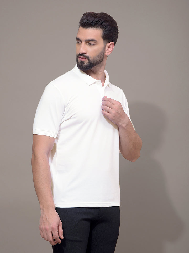 White Polo Neck T-Shirt-Men T-Shirts-Crimsoune Club