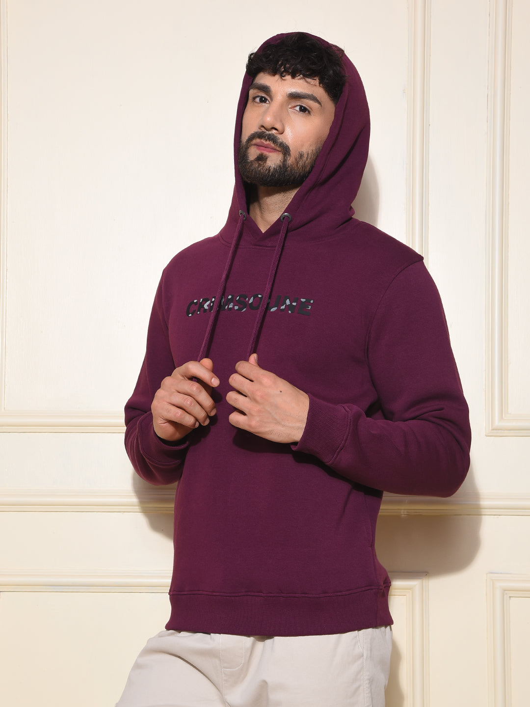 Wine Typographic Print Hooded Neck Sweatshirt
