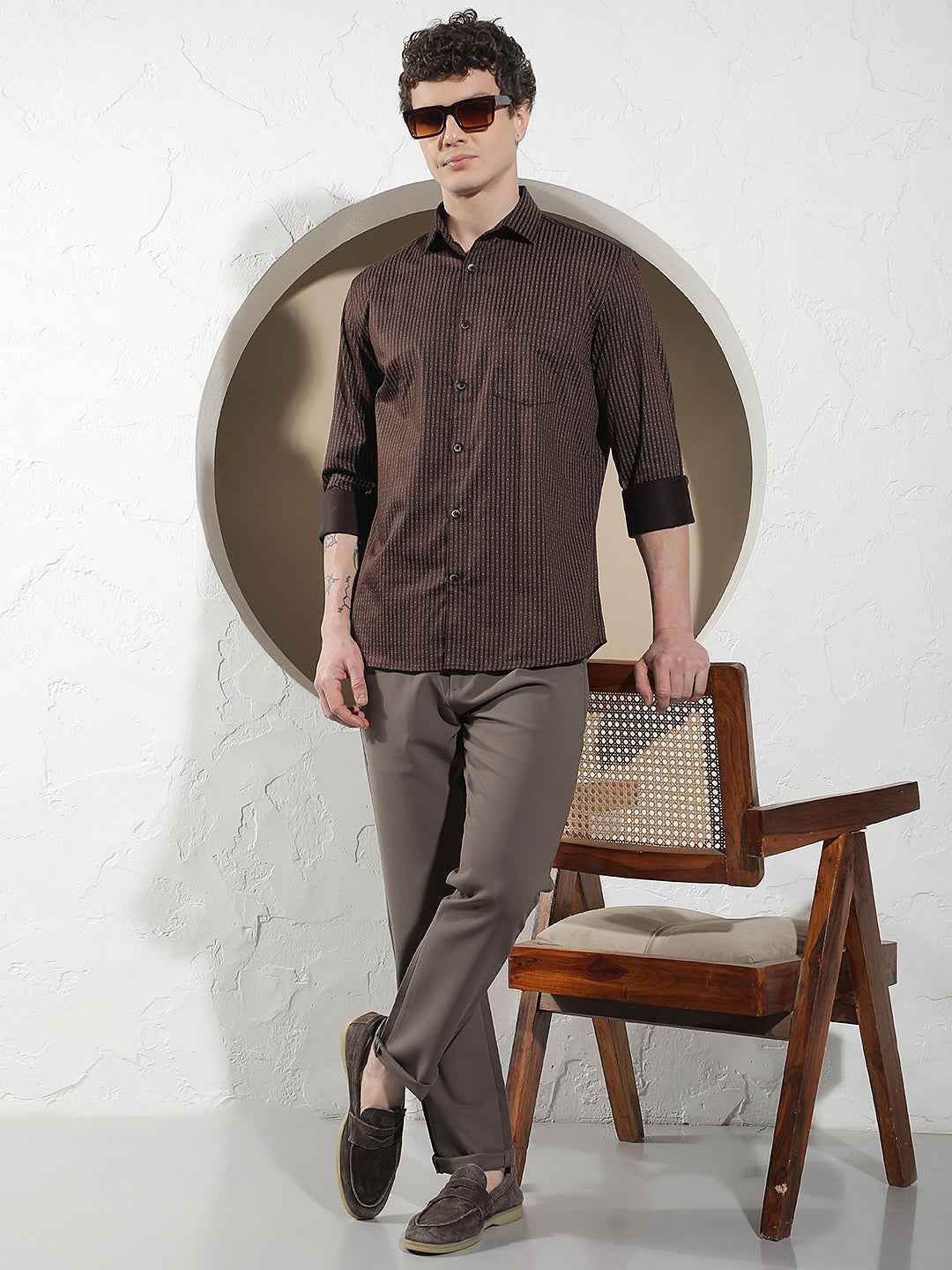 Brown Vertical Stripes Shirt