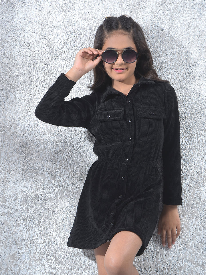 Relaxed Fit Black Corduroy Dress