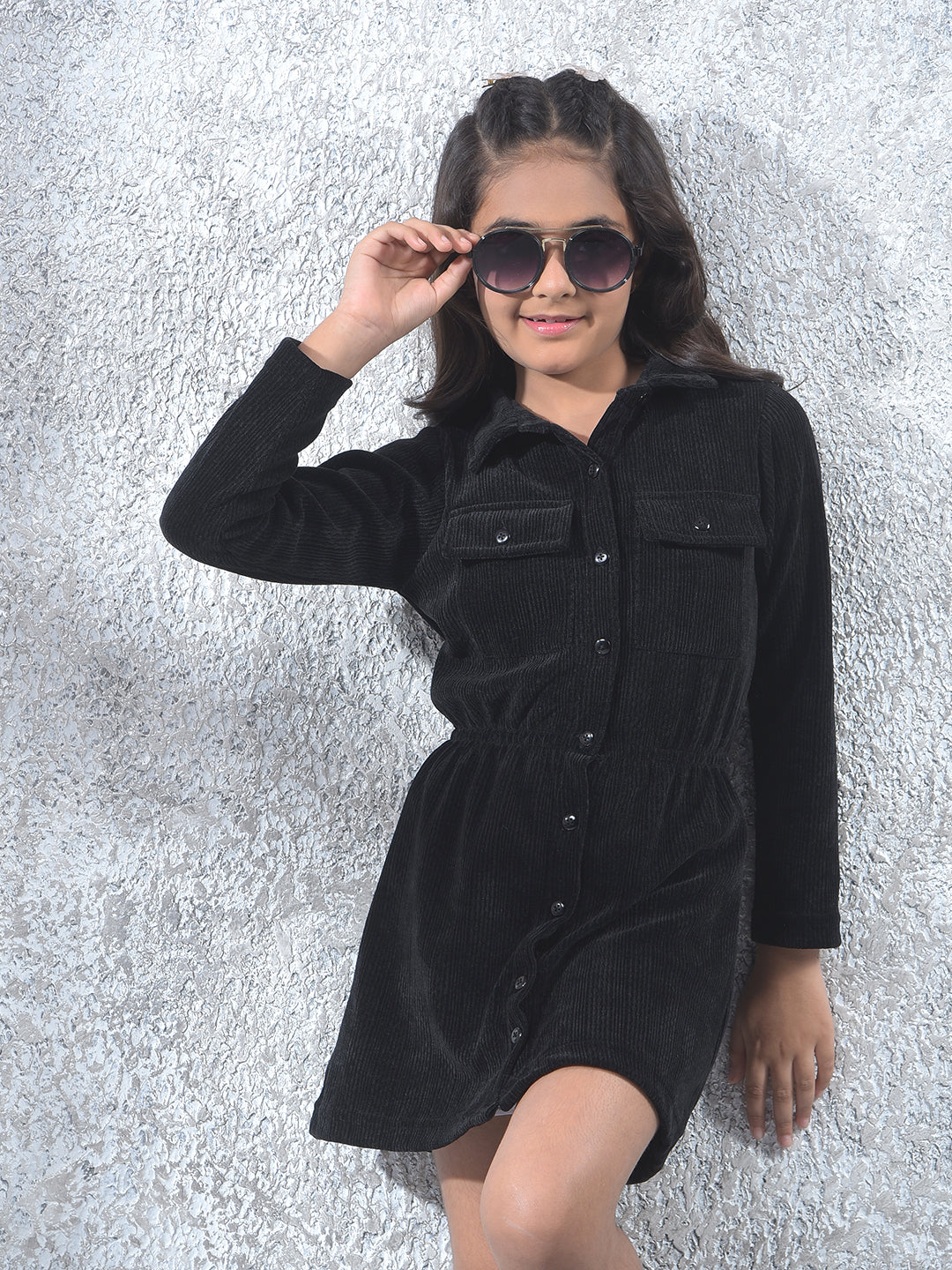 Relaxed Fit Black Corduroy Dress
