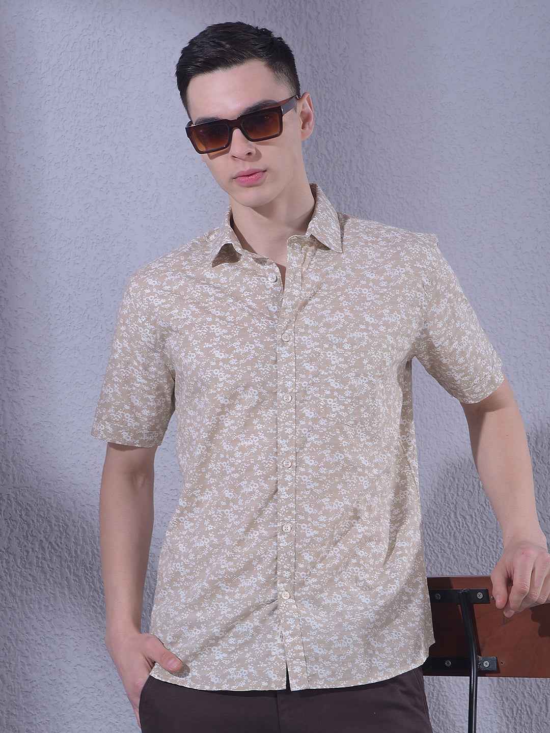 Tan Floral Print Shirt