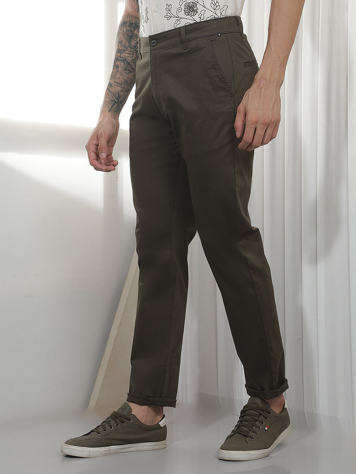 Olive Dobby Cotton Trousers