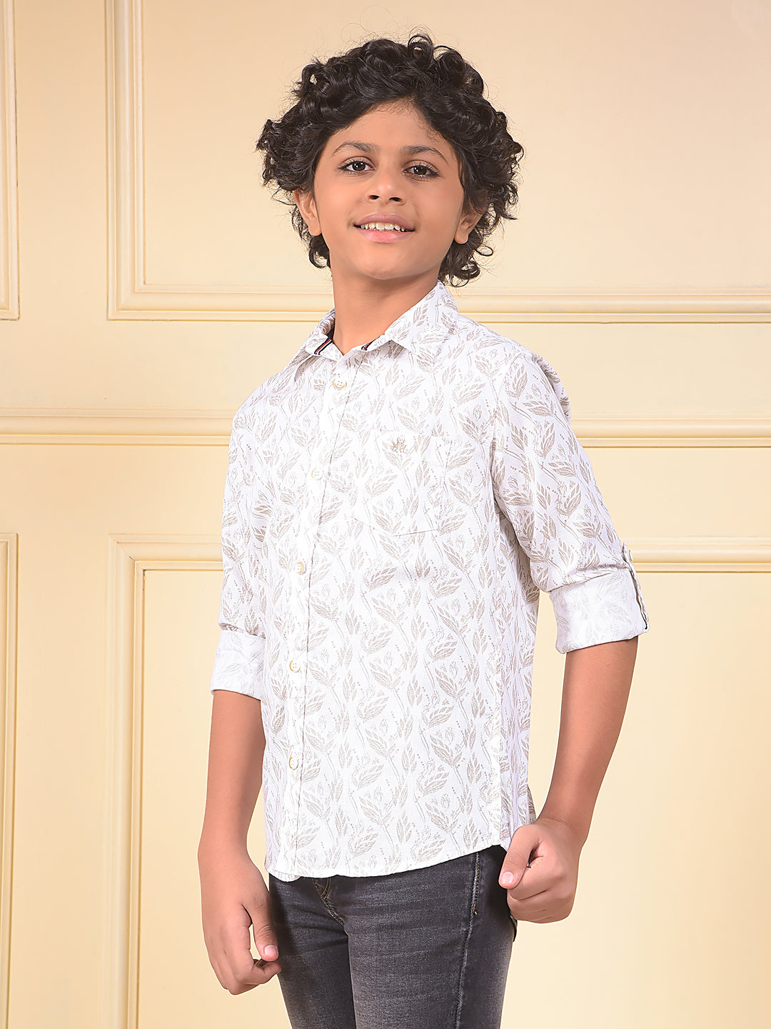 White Floral Print 100% Cotton Shirt