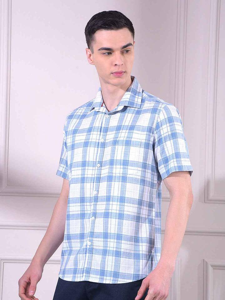 Blue 100% Cotton Checked Shirt