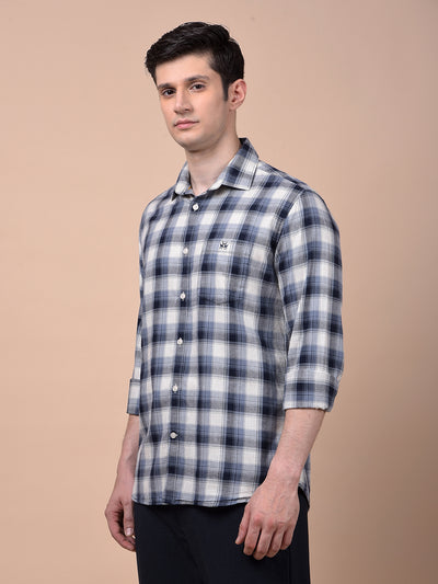 Navy Blue Checked 100% Cotton Shirt