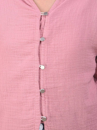 Pink Textured V-Neck Top