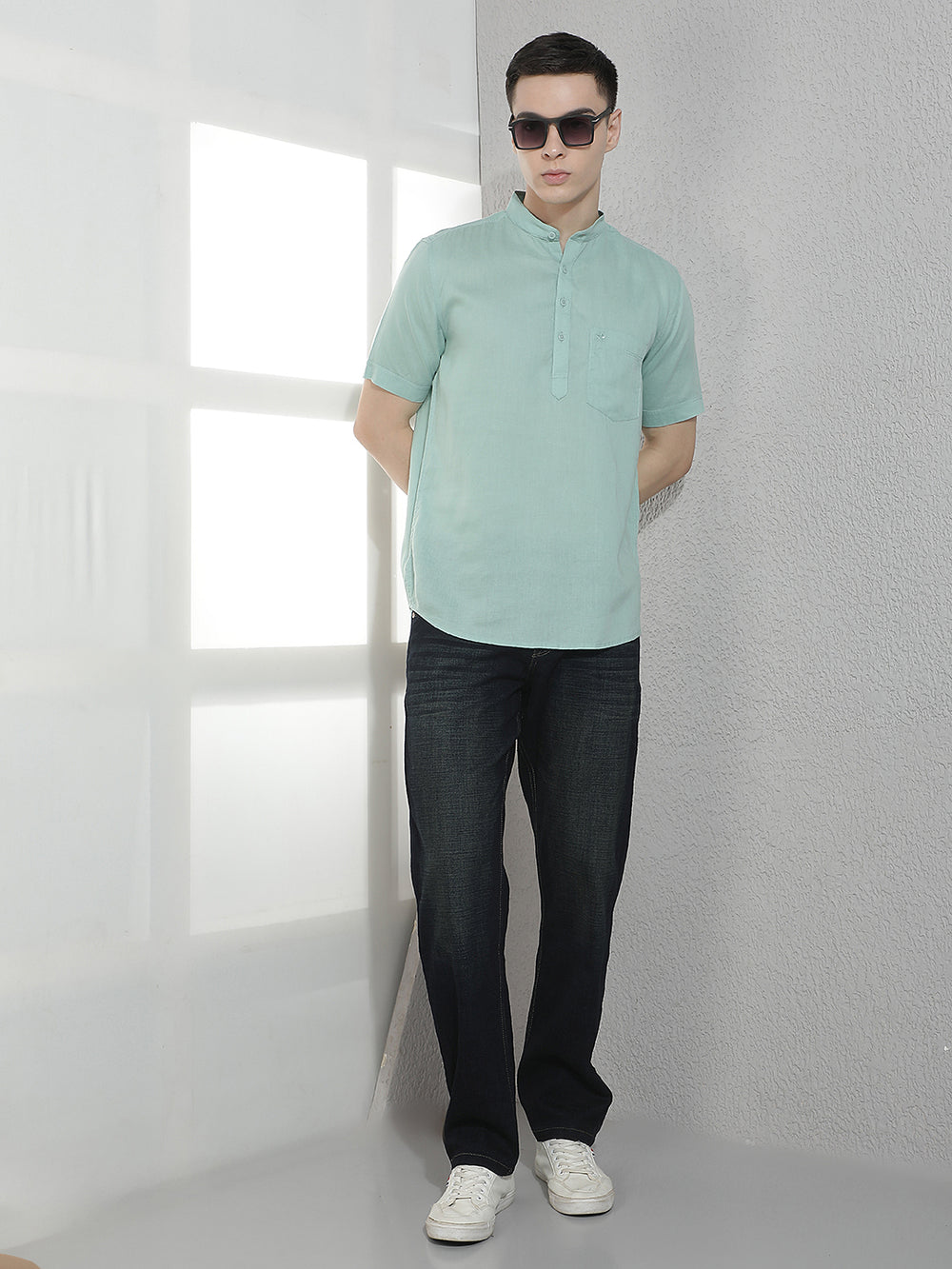 Urban Earthy Green Linen Kurta