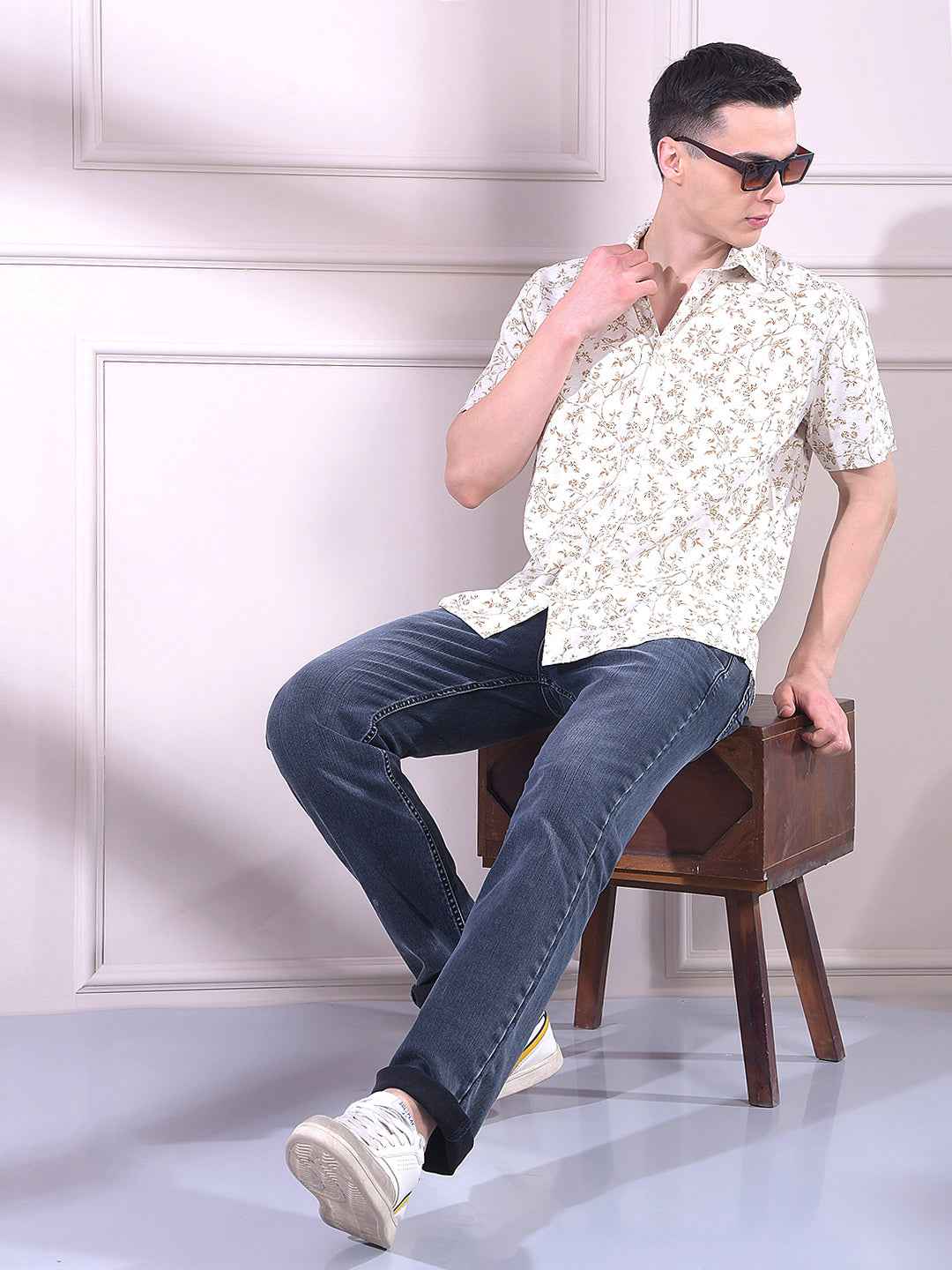 Brown Linen Floral Print Shirt