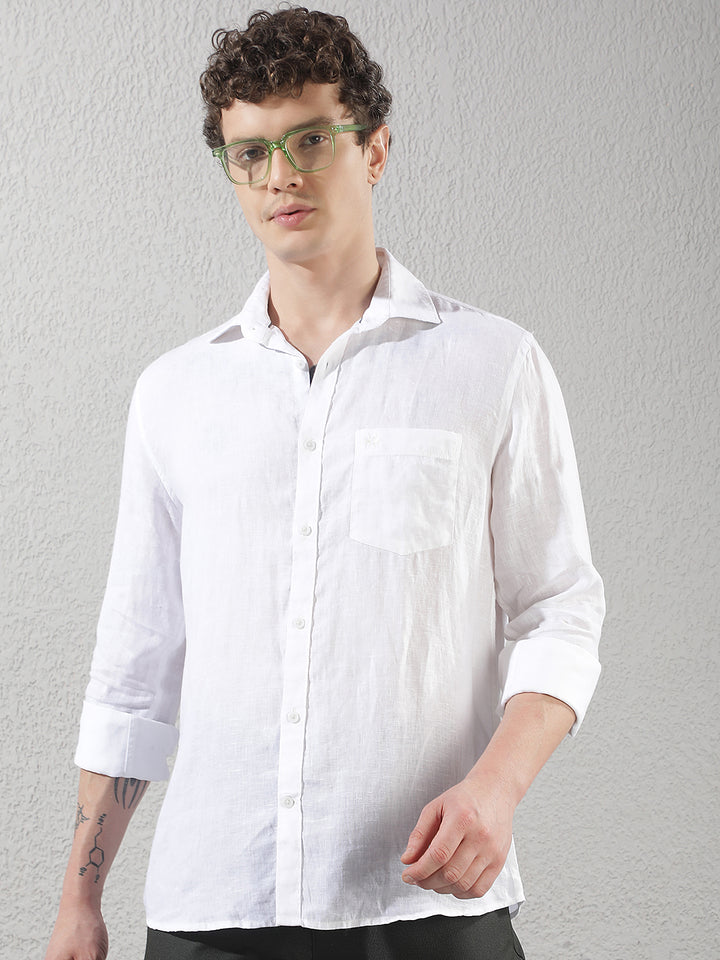 Sleek Pure White Linen Shirt