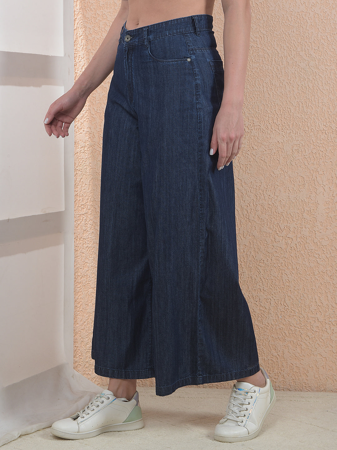 Wide Leg 100% Cotton Navy Blue Jeans