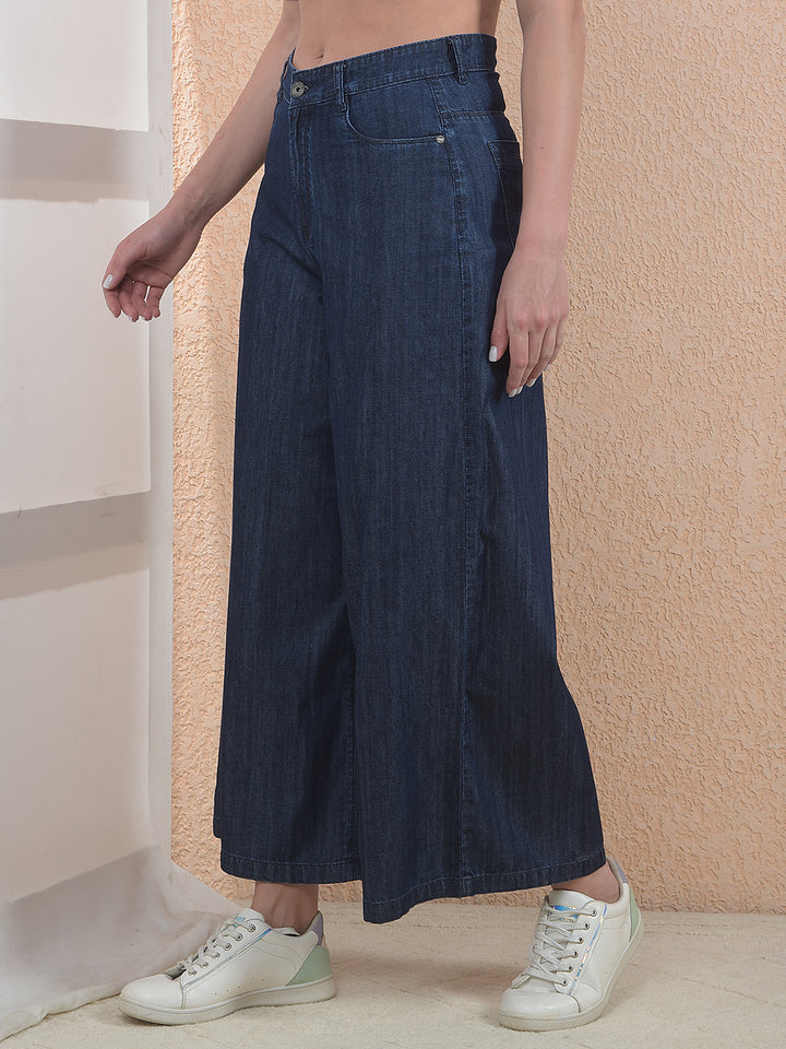 Wide Leg 100% Cotton Navy Blue Jeans