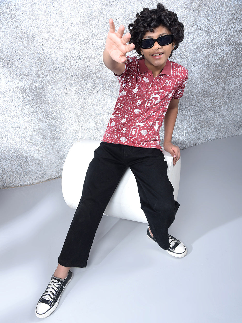 Pink Printed Polo Neck T-Shirt