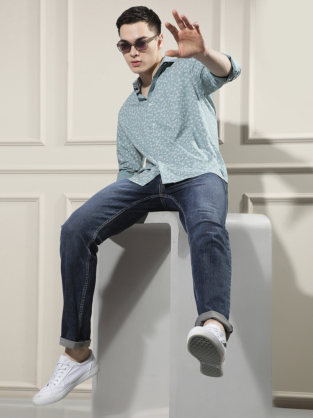 Navy Blue Cotton Straight Jeans