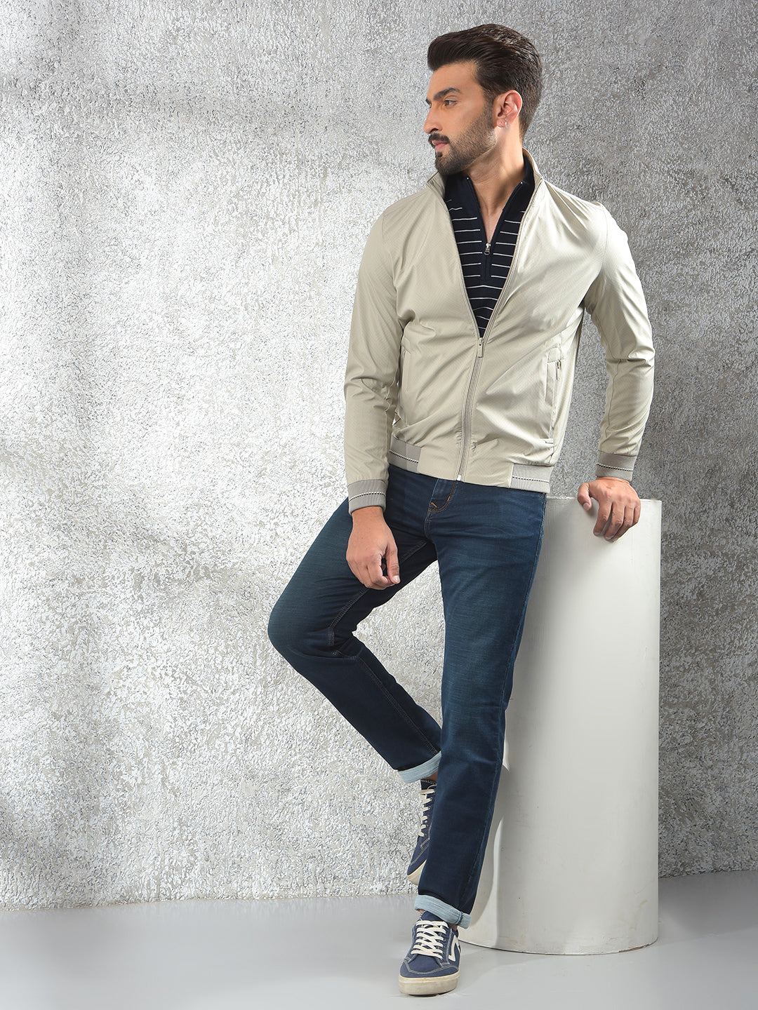 Beige Printed Puffer Jacket