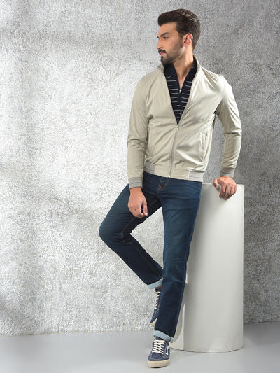 Beige Printed Puffer Jacket