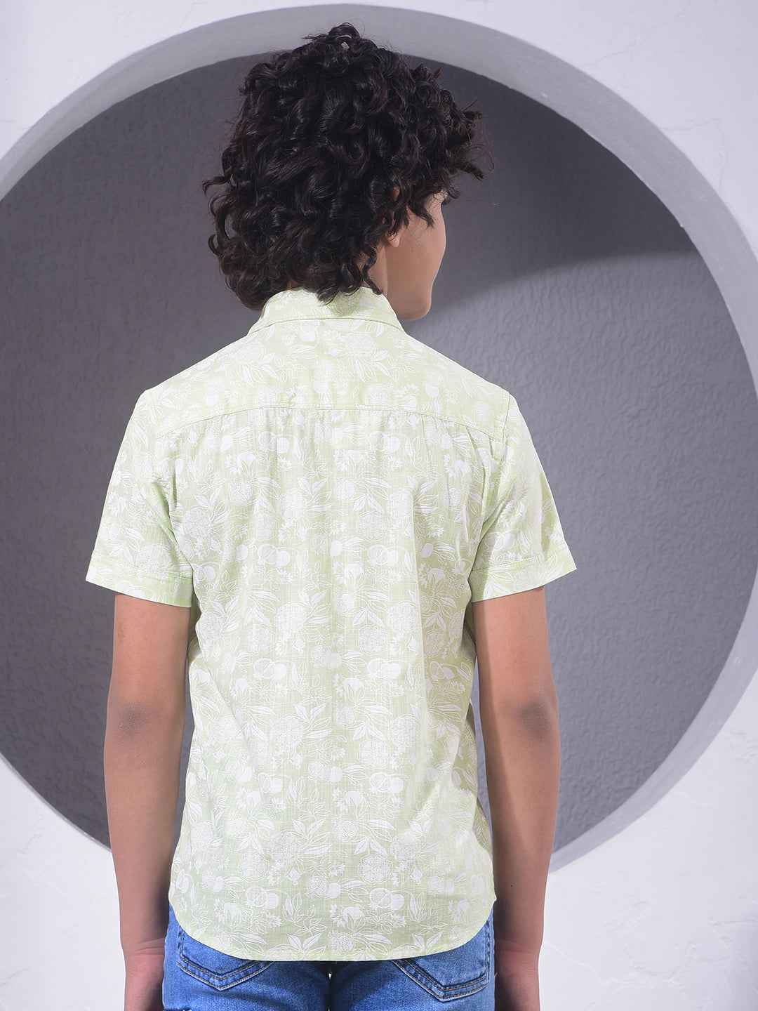 Green Floral Print 100% Cotton Shirt