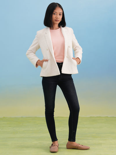 White Jacquard Notched-Lapel Coat