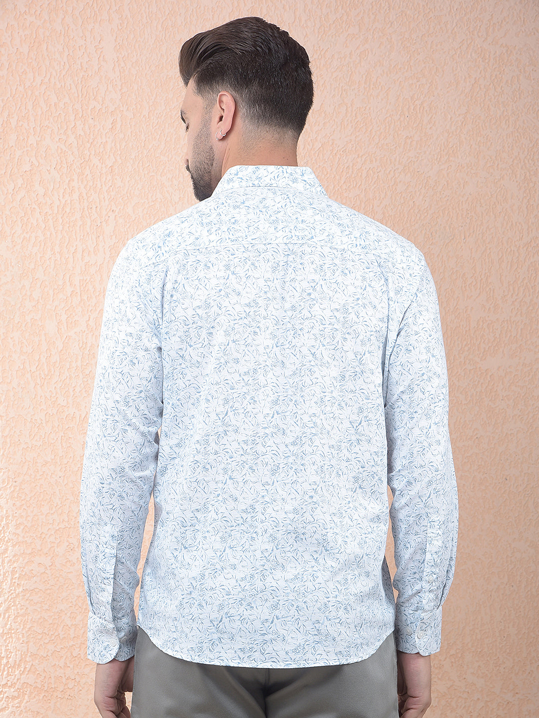 Blue Floral Print Linen Shirt