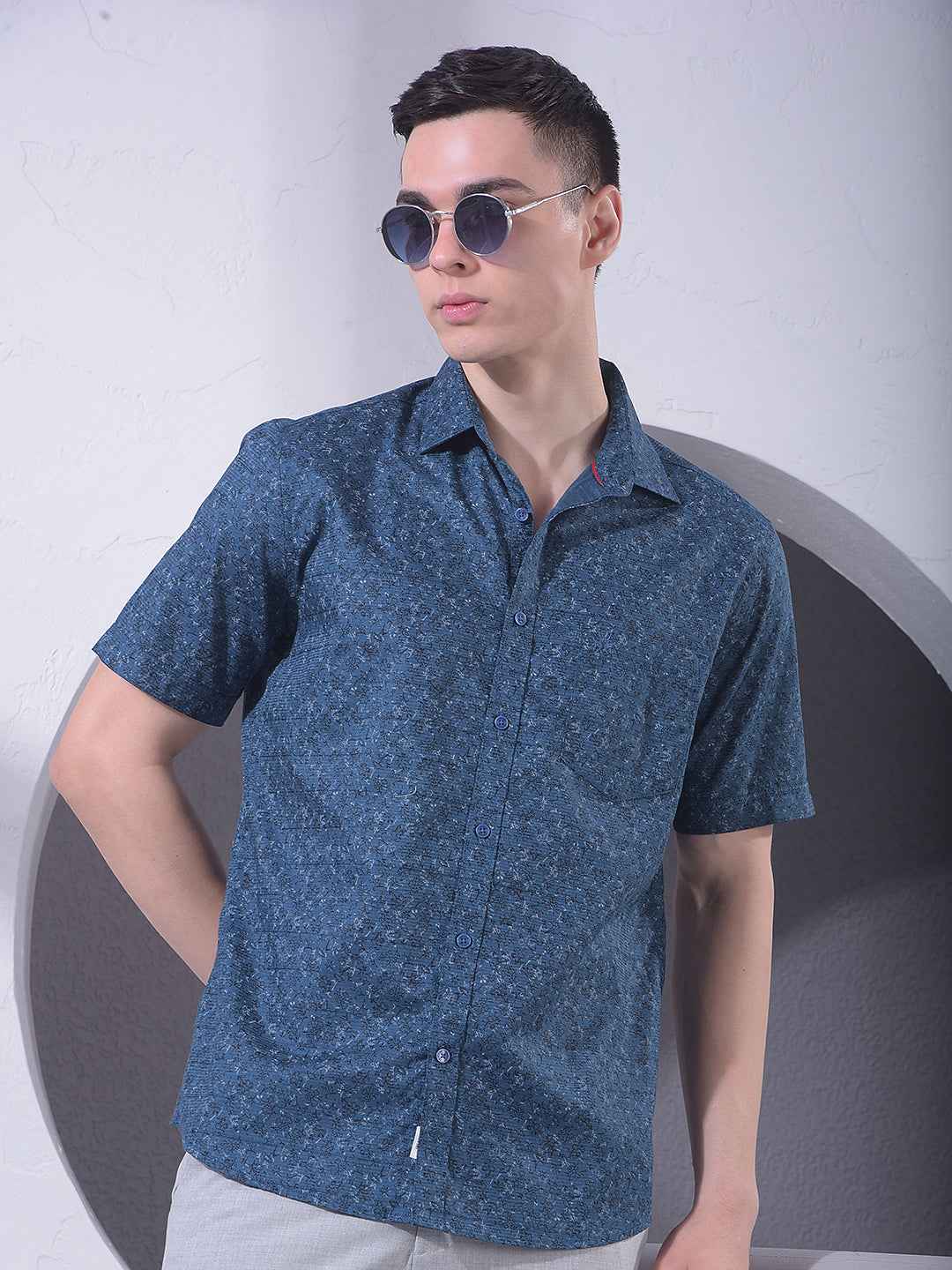 Blue Floral Print 100% Cotton Shirt