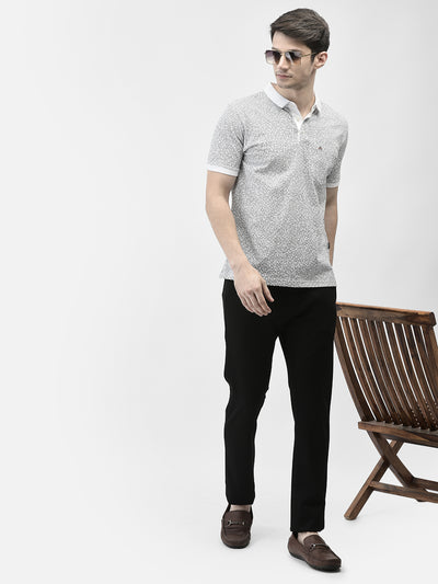 White Printed Polo Neck T-Shirt