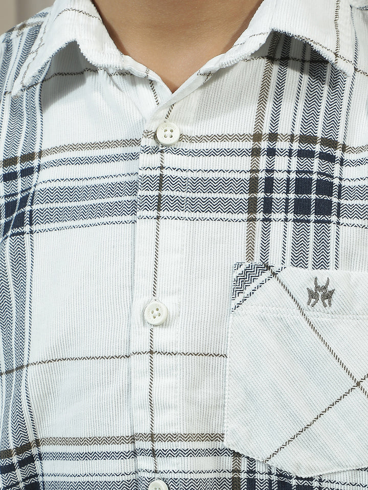 White Checked 100% Cotton Corduroy Shirt