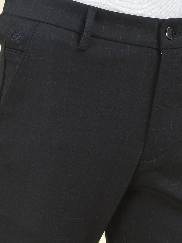 Navy Blue Checked Knitted Trousers