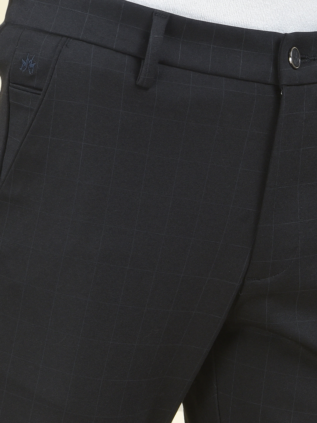 Navy Blue Checked Knitted Trousers