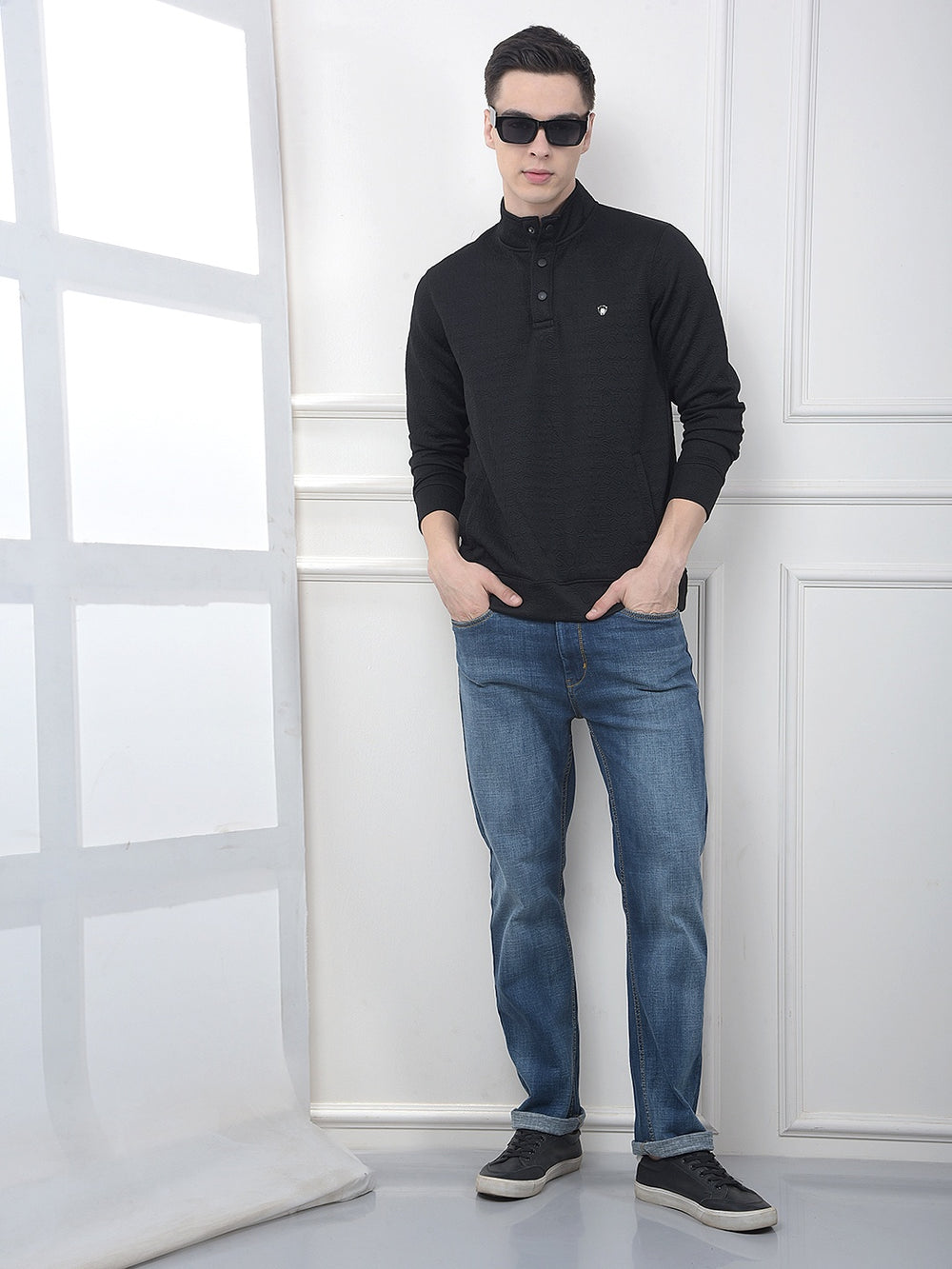 Black Embossed Polo Sweatshirt