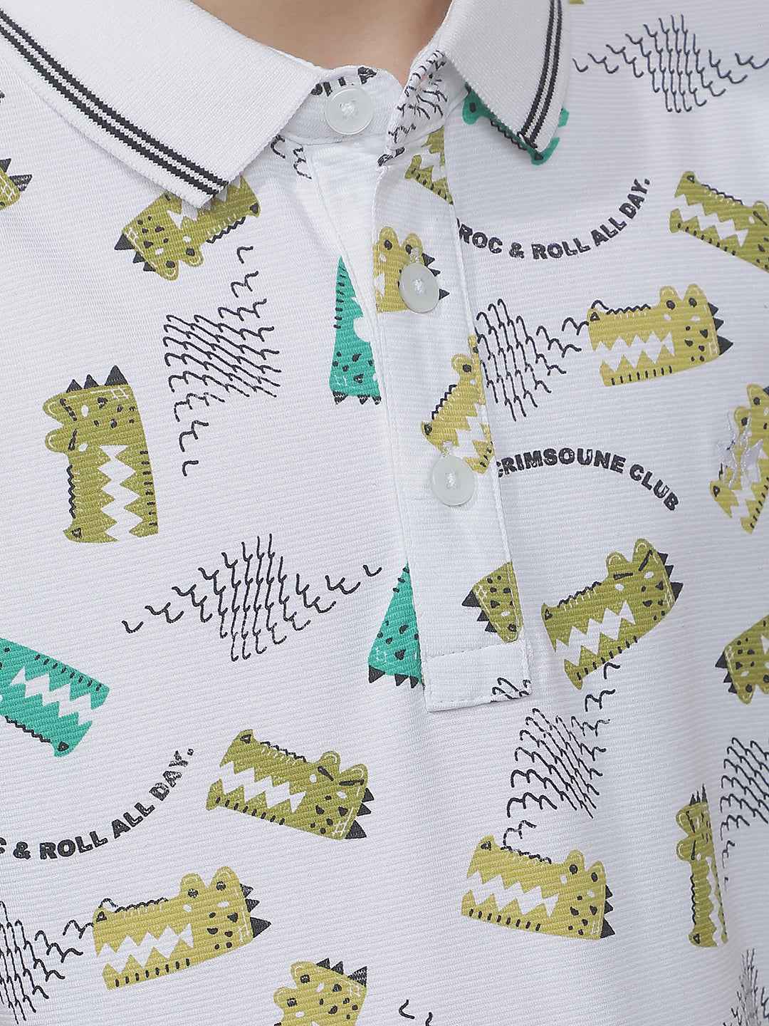 White Abstract Print Polo T-Shirt