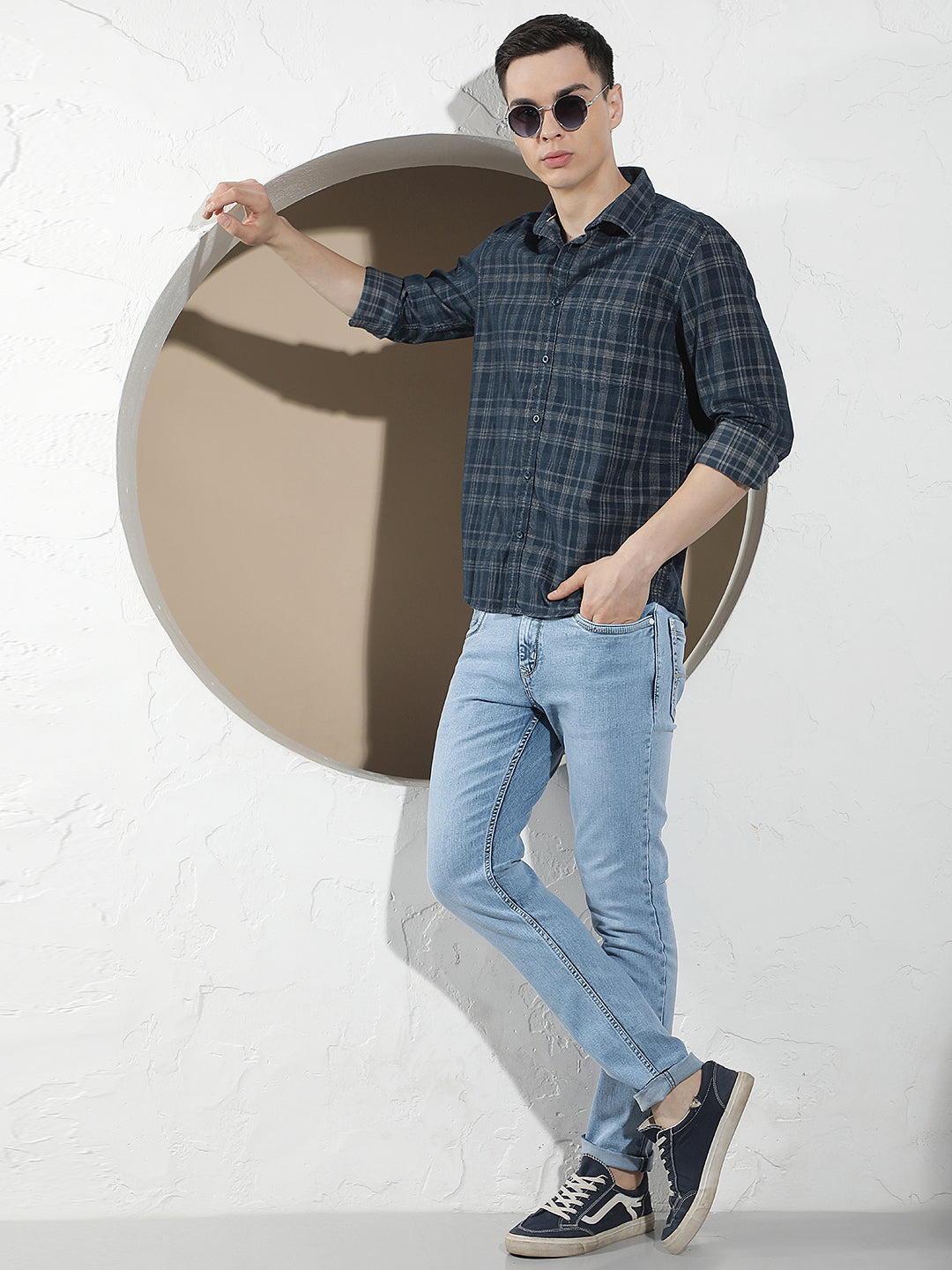 Blue Checked 100% Cotton Corduroy Shirt