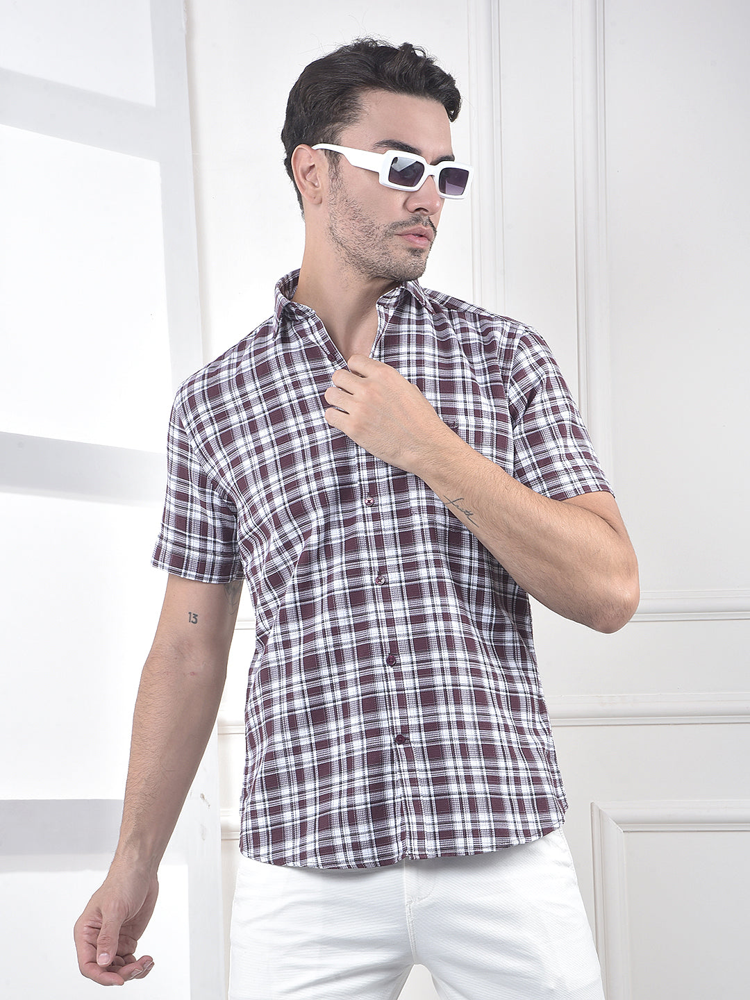 Maroon Checked 100% Cotton Shirt