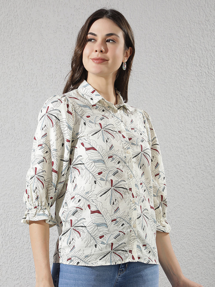 Blue Floral Print 100% Cotton Shirt