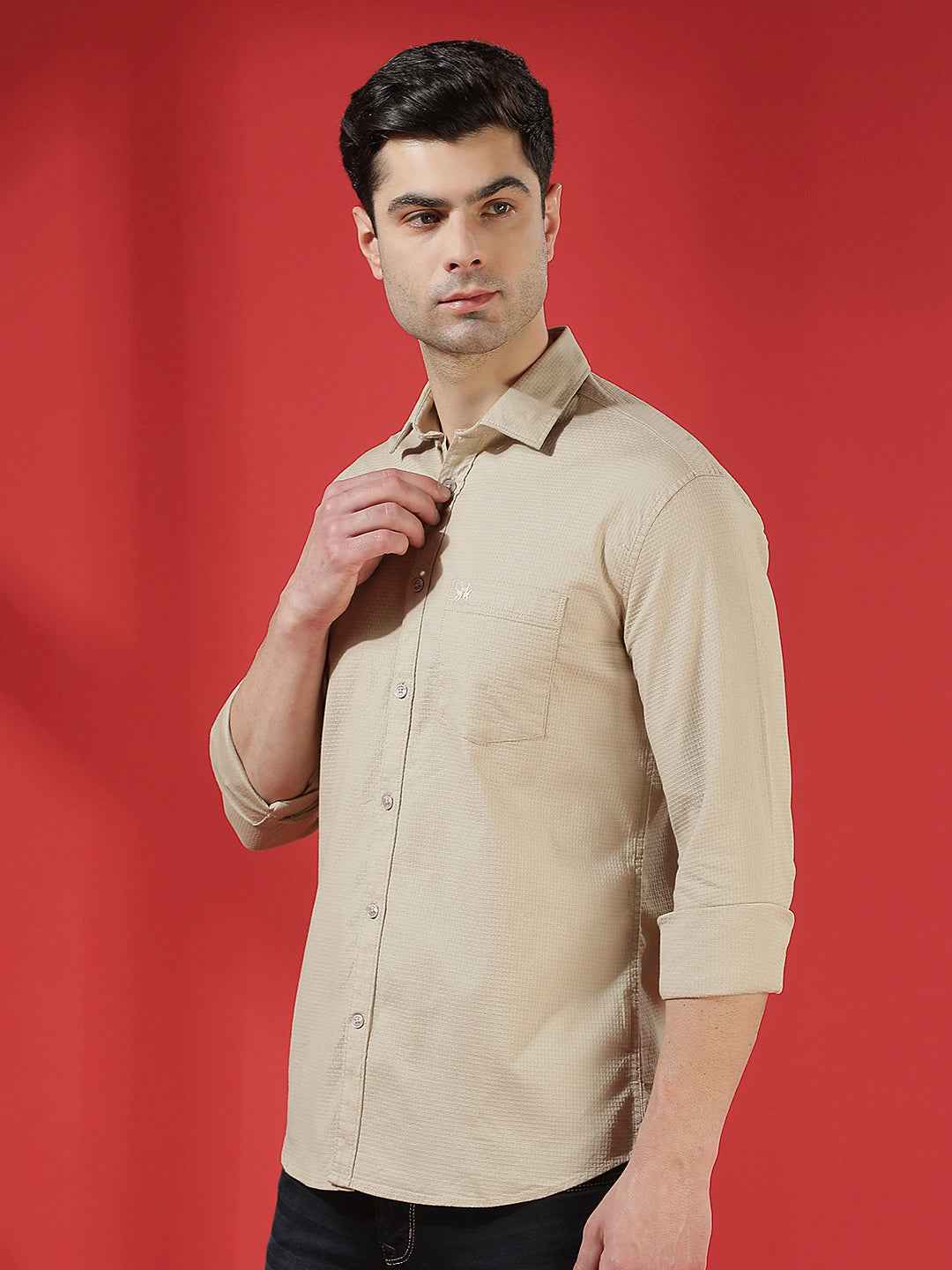 Beige Textured Minimalist Shirt