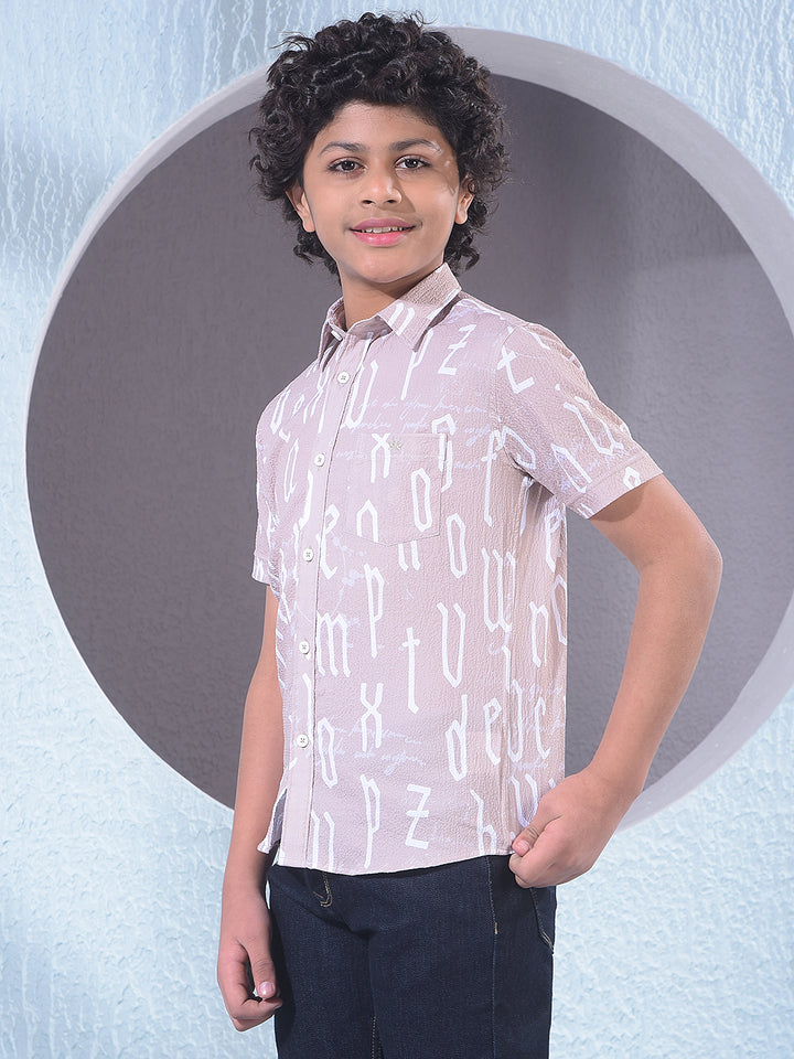 Beige Typographic Print Shirt-Boys Shirts-Crimsoune Club