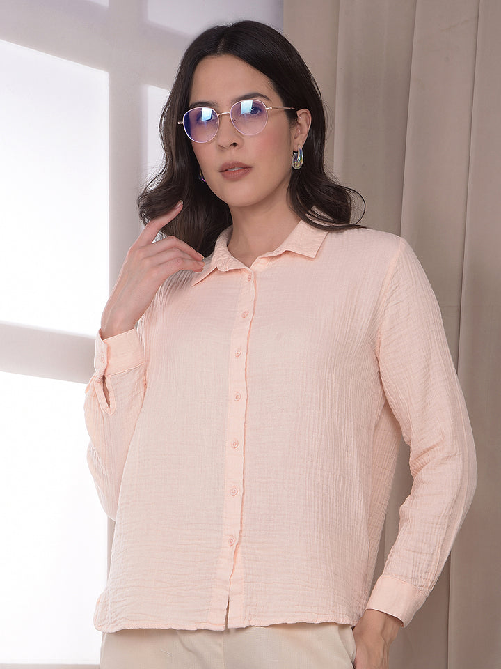 Peach Textured 100% Cotton Shirt