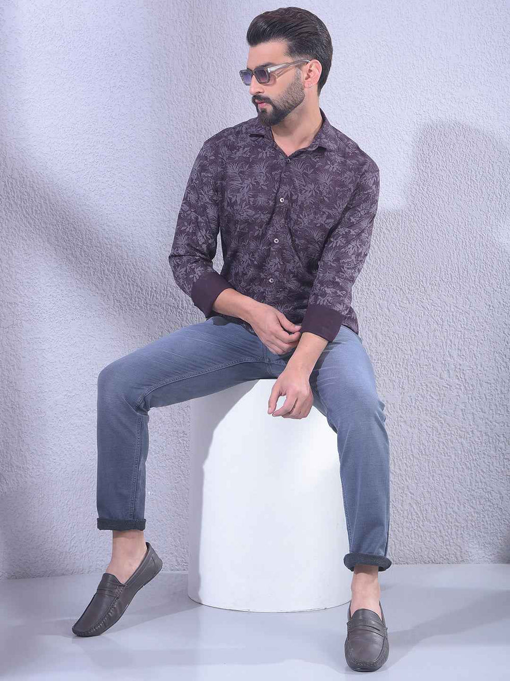 Wine Floral Print Shirt