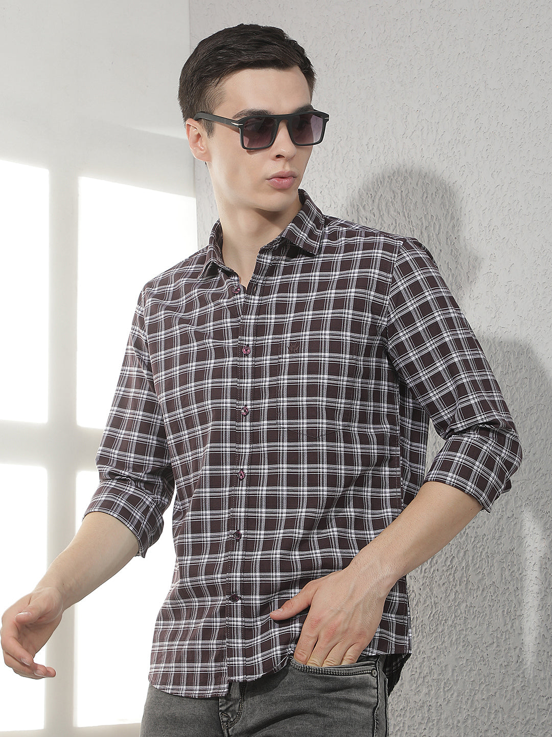 Brown Checked 100% Cotton Shirt