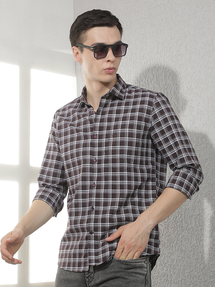 Brown Checked 100% Cotton Shirt