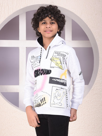 Grey Typographic Print Hooded Neck Sweatshirt