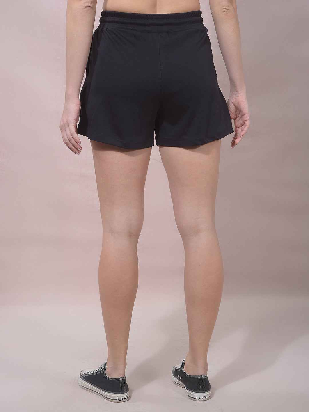 Black Embellished Mid-Thigh Length Shorts