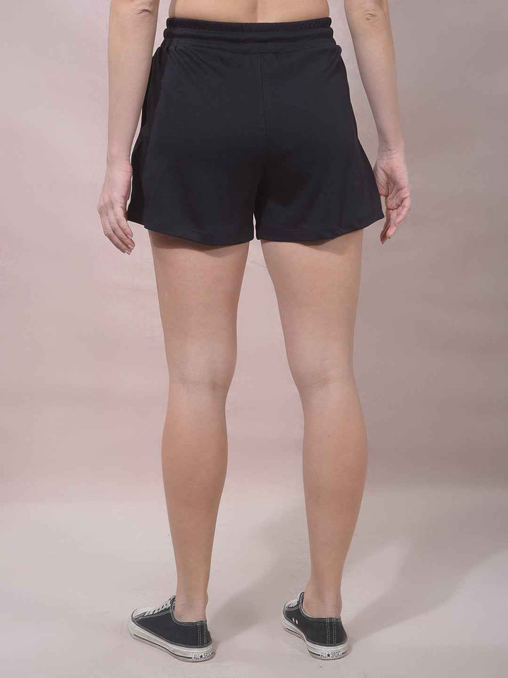Black Embellished Mid-Thigh Length Shorts