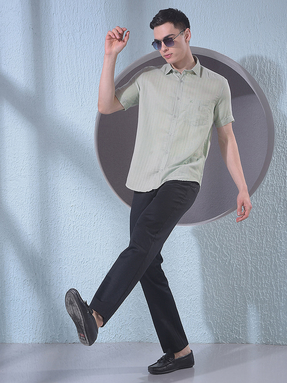 Green Vertical Stripes Shirt