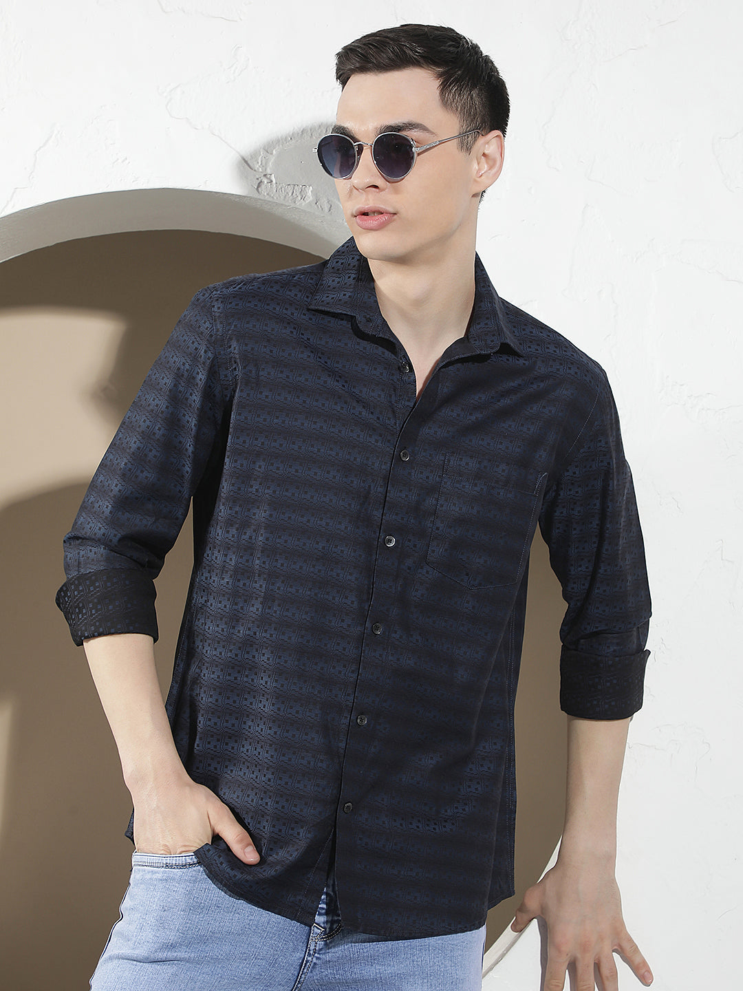 Blue Printed 100% Cotton Shirt