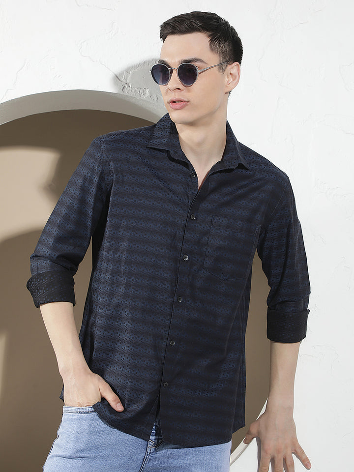 Blue Printed 100% Cotton Shirt