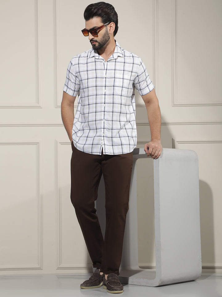 Navy Blue Checked Linen Shirt