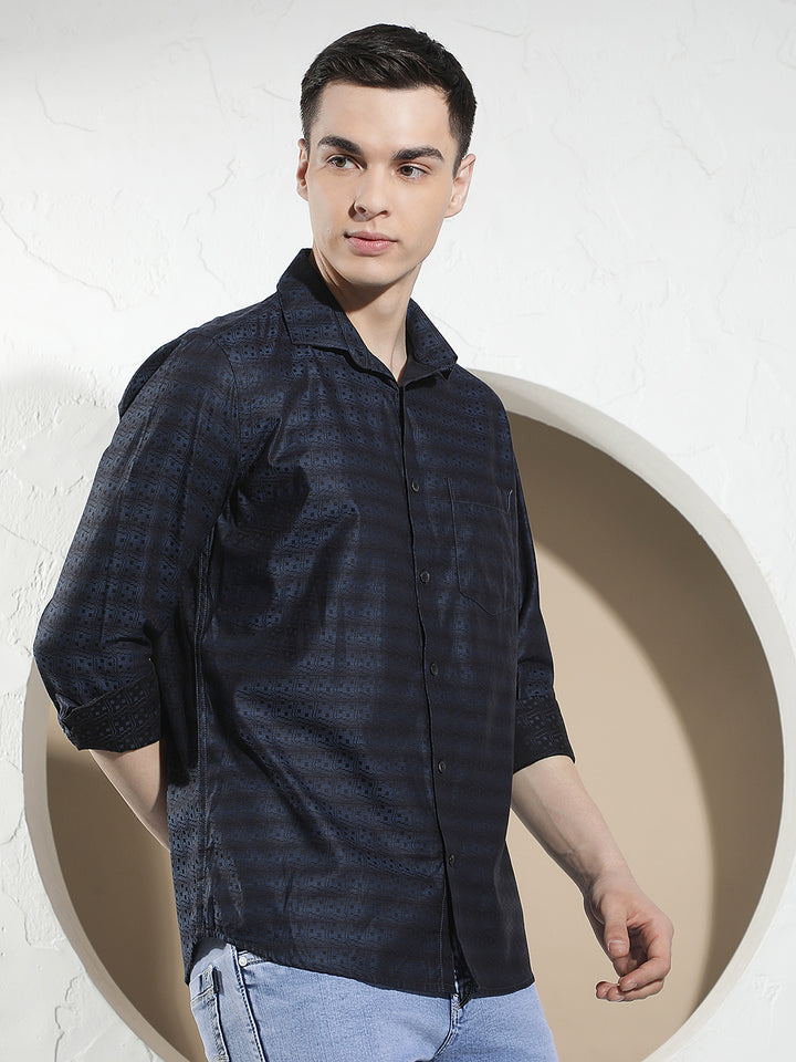Blue Printed 100% Cotton Shirt